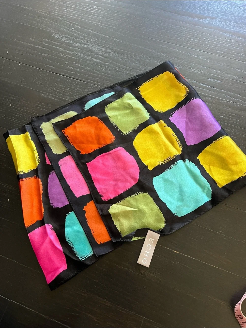 ECHO Silk Multicolor Square Print Scarf - Black Background